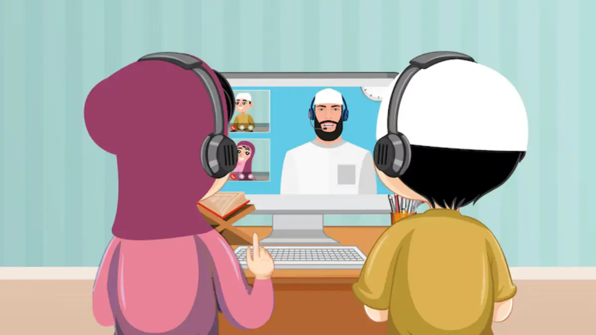 Young boy learning Quran online with the best online Qari for kids, engaging in a virtual class.